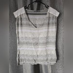 Prana Women's Illiana Organic cotton silk top crochet M sage green light weight